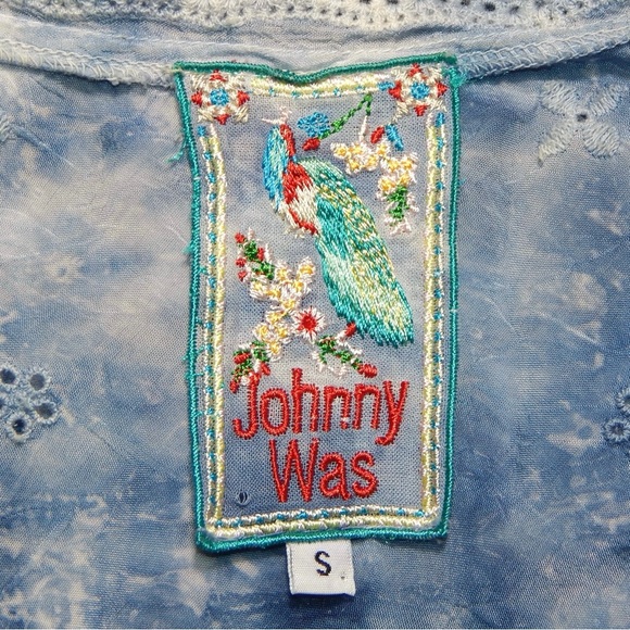Johnny Was Tunic Dress Blue Tie Dye Eyelet Embroidered Cupra Rayon Size Small - Picture 4 of 5